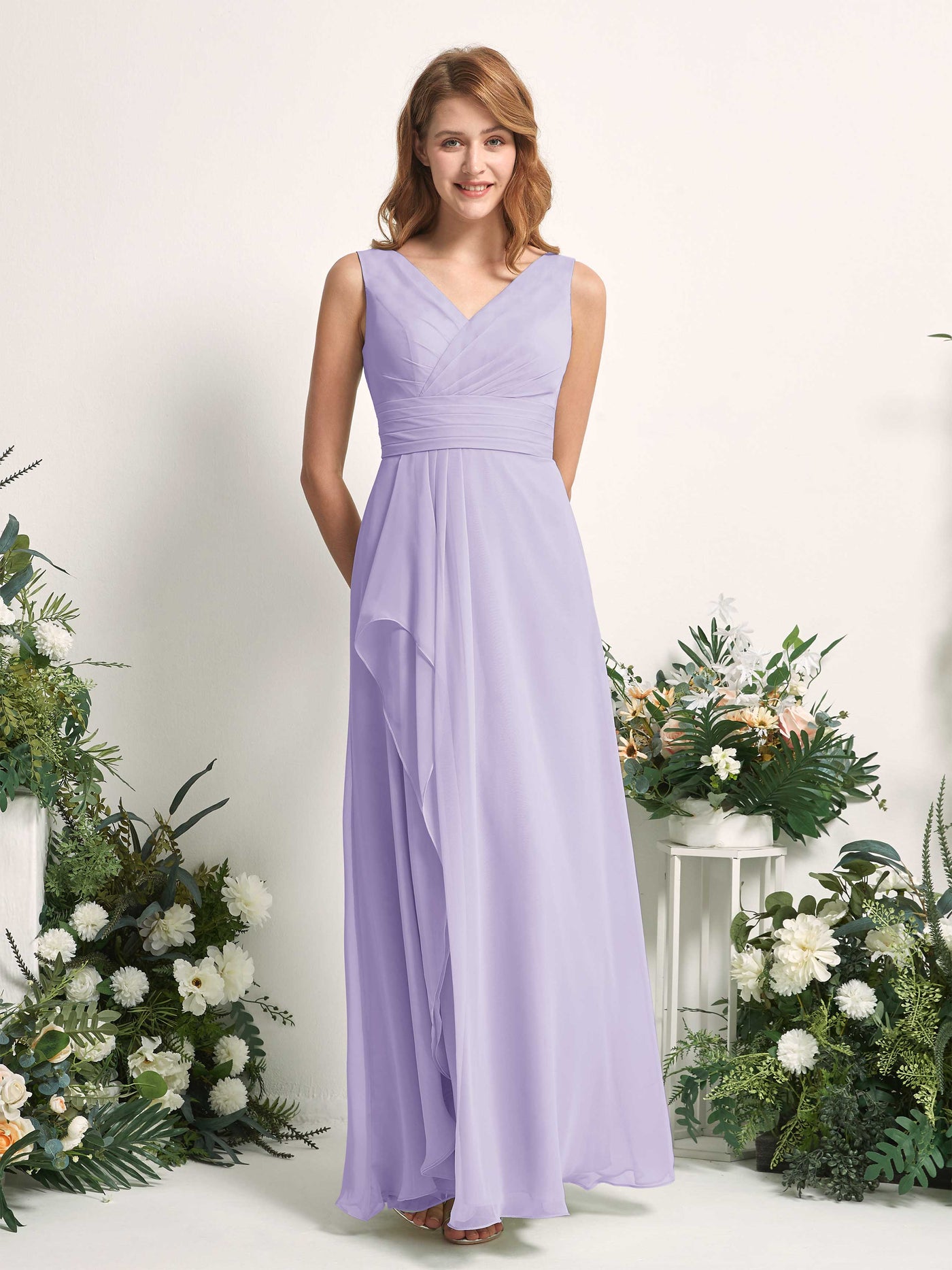 Carlyna Mollie A-Line Lilac Bridesmaid Dress Maxi Sleeveless V-Neck Dress #color_lilac