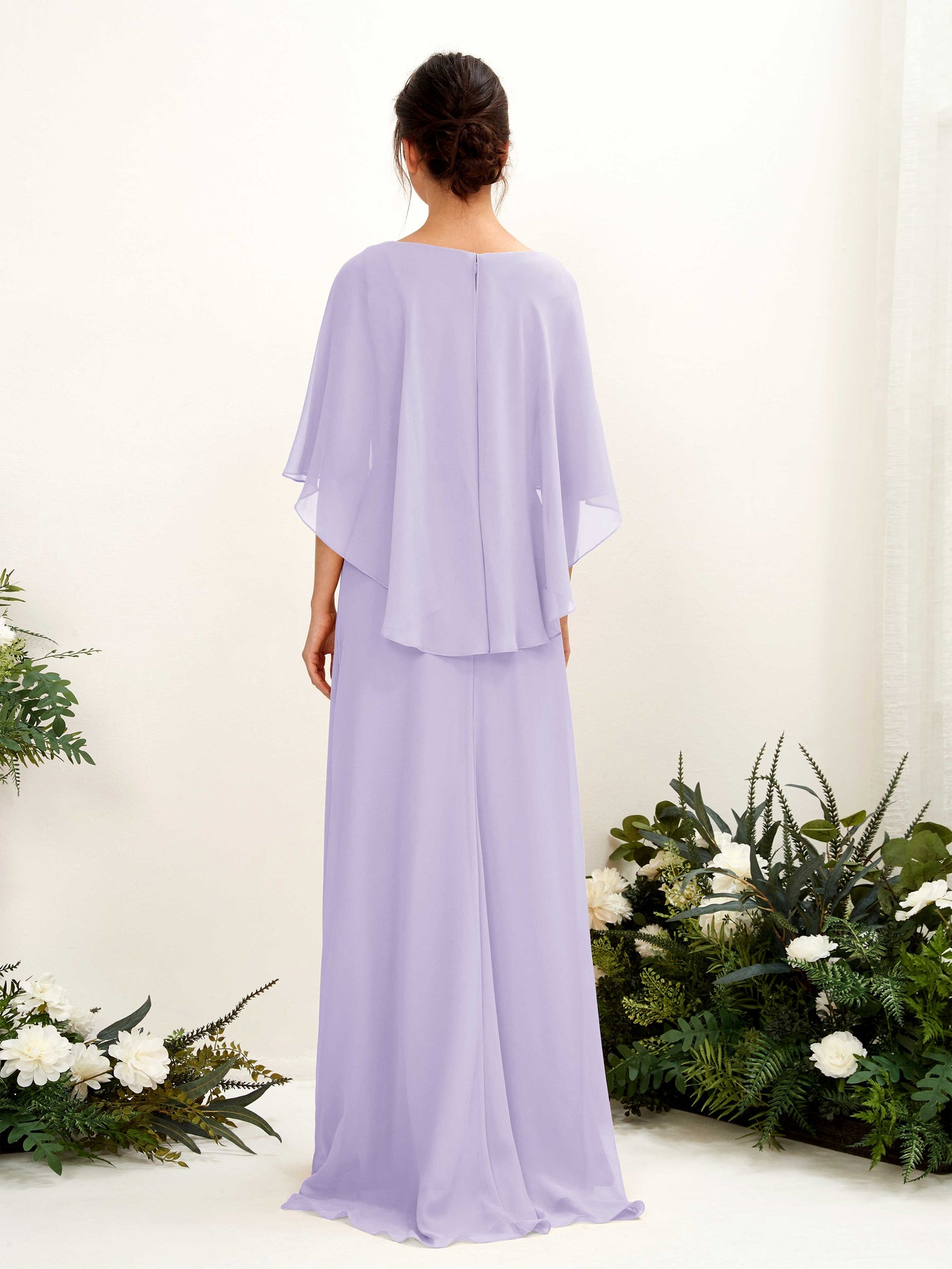 Carlyna Savin Sheath Lilac Bridesmaid Dress Maxi Cap Sleeve Boat Neck Dress #color_lilac