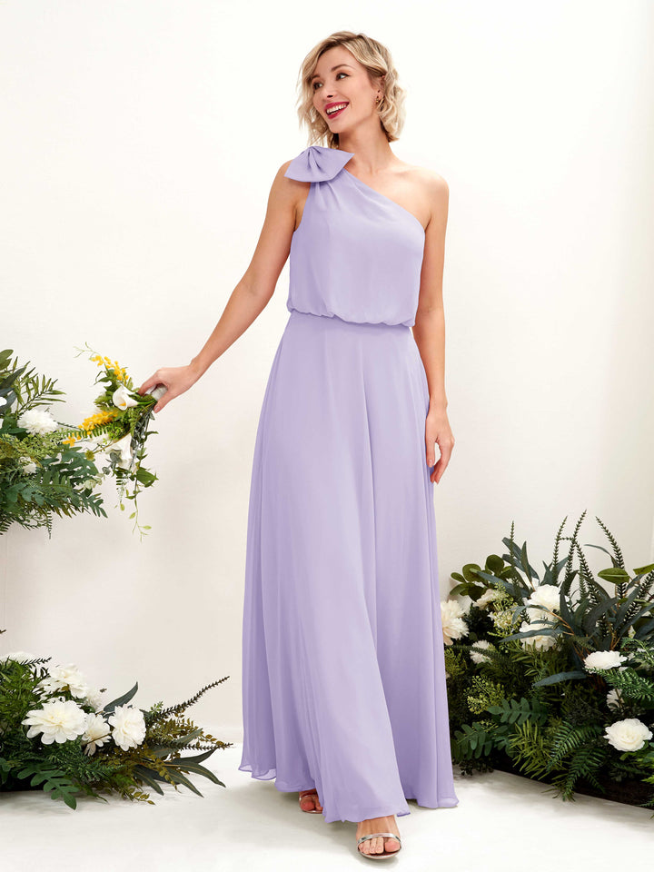 A-line One Shoulder Sleeveless Chiffon Bridesmaid Dress - Lilac (81225514)