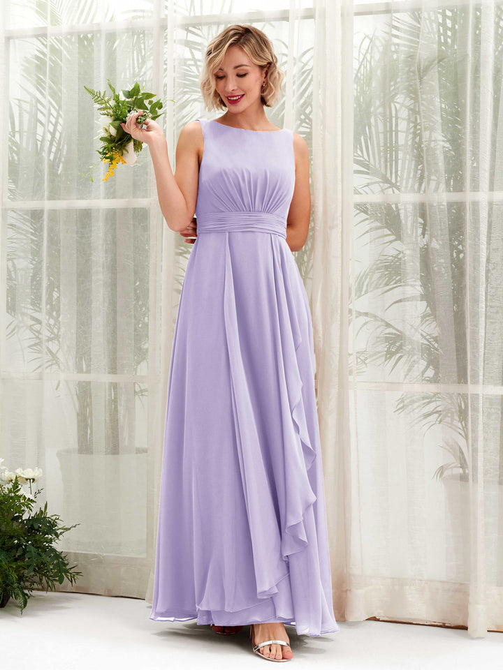 A-line Bateau Sleeveless Chiffon Bridesmaid Dress - Lilac (81225814)