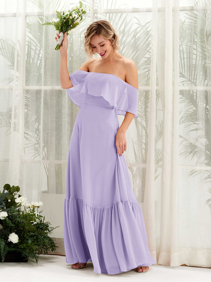 A-line Off Shoulder Chiffon Bridesmaid Dress - Lilac (81224514)