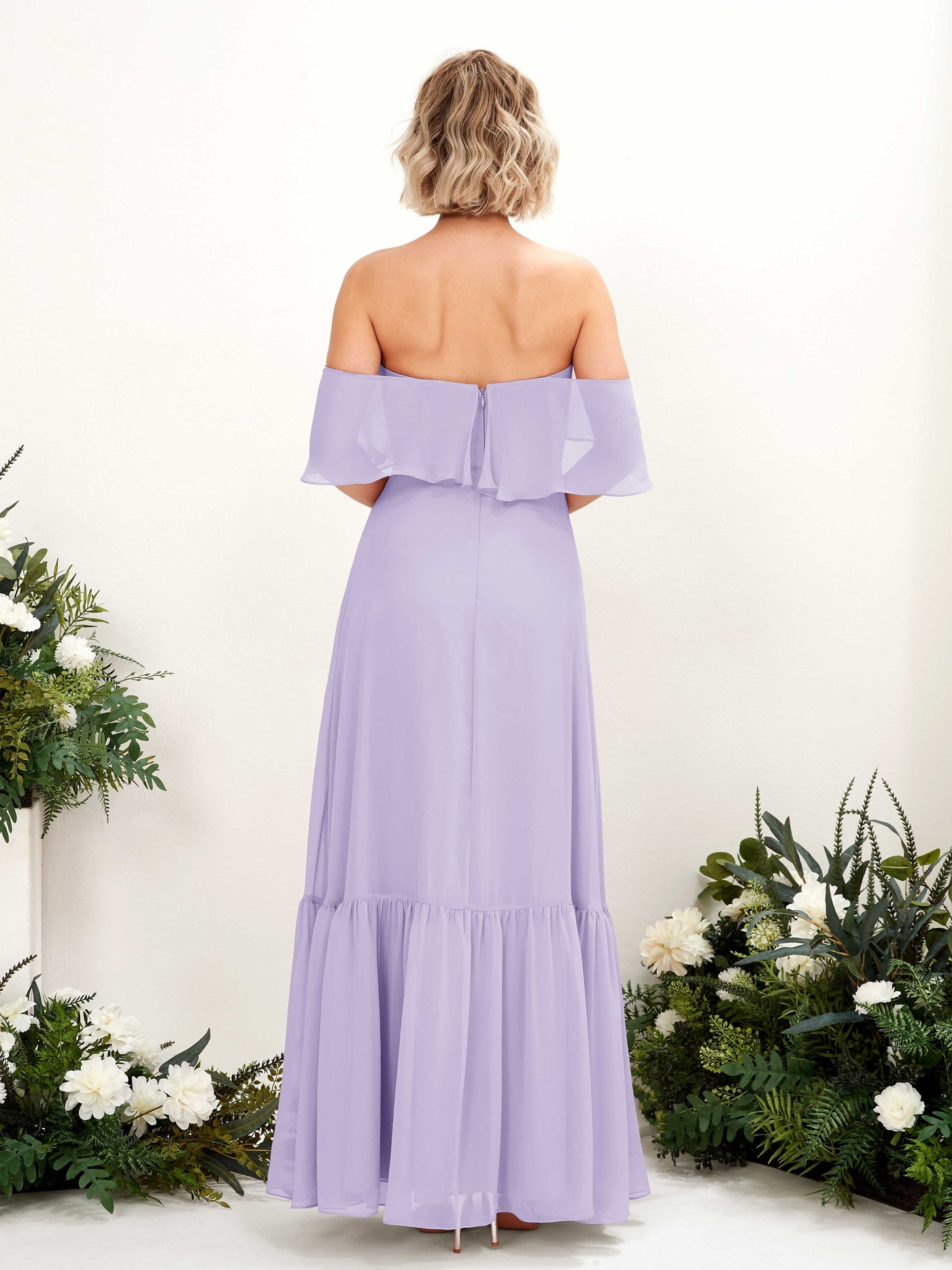 Carlyna Joie A-Line Lilac Bridesmaid Dress Maxi Sleeveless Off the Shoulder Dress #color_lilac