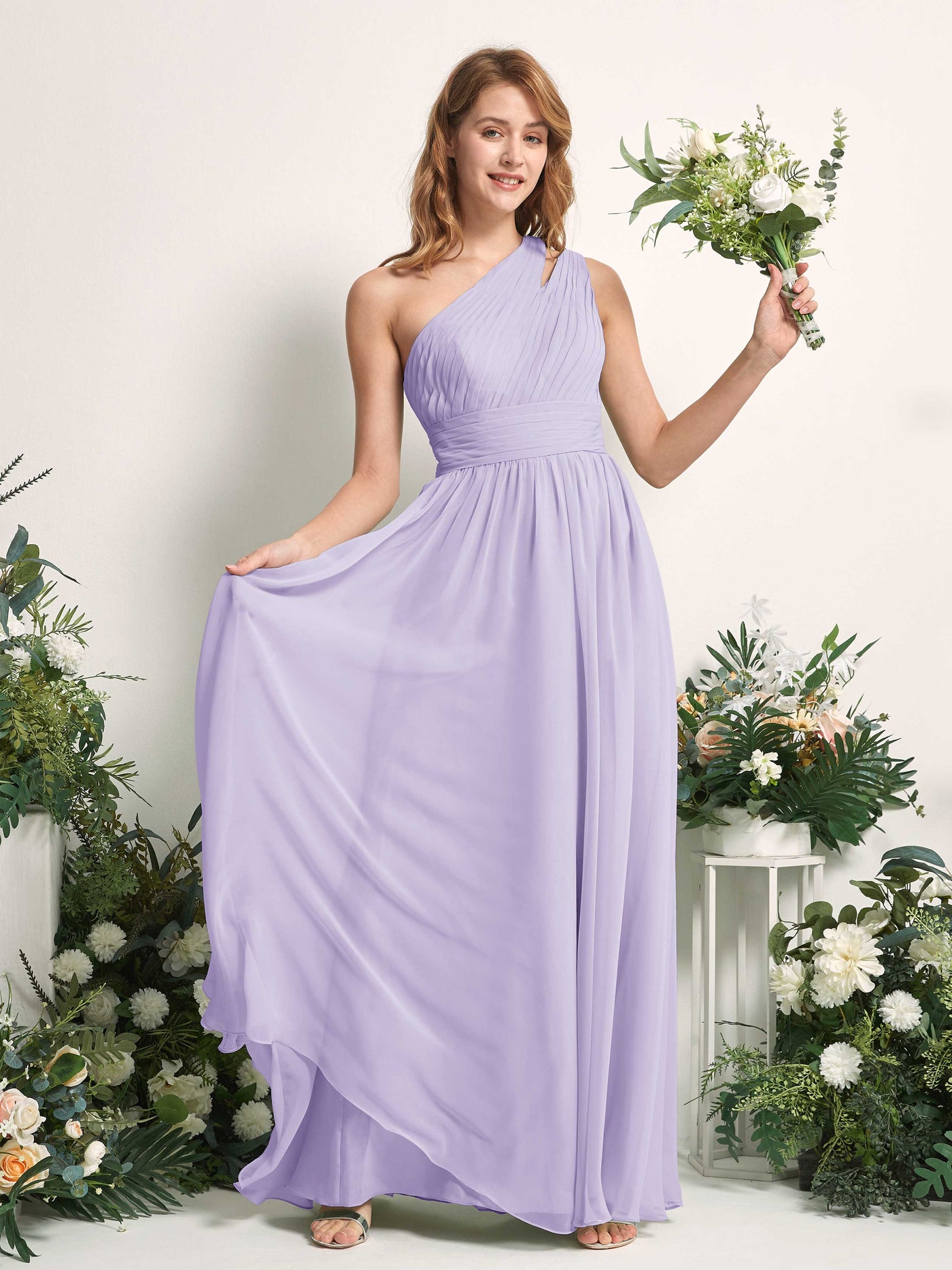 Carlyna Evelyn A-Line Lilac Bridesmaid Dress Maxi Sleeveless One Shoulder Dress #color_lilac