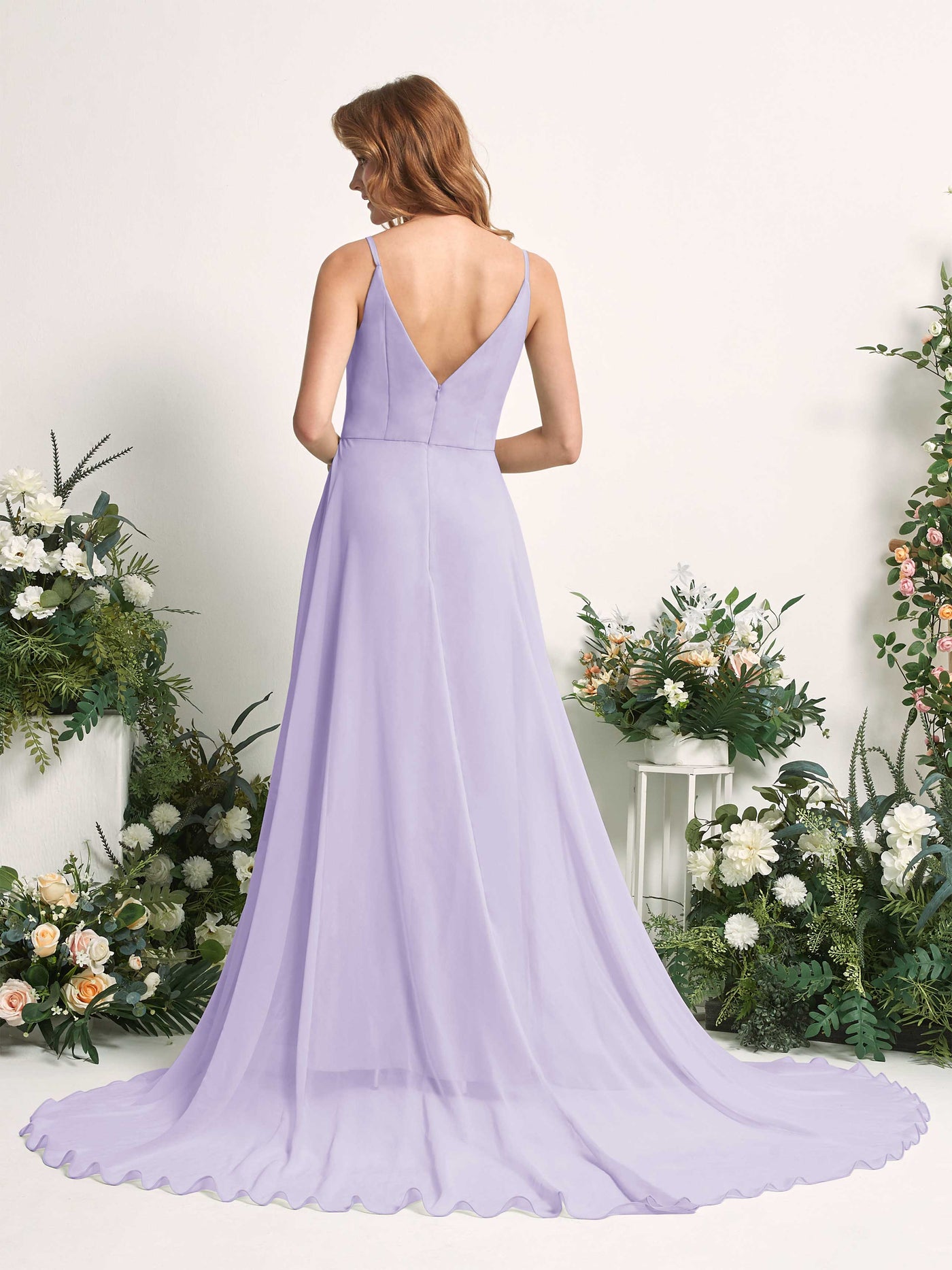 Bridesmaid Dress A-line Chiffon Spaghetti-straps Full Length Sleeveless Wedding Party Dress - Lilac (81227714)#color_lilac