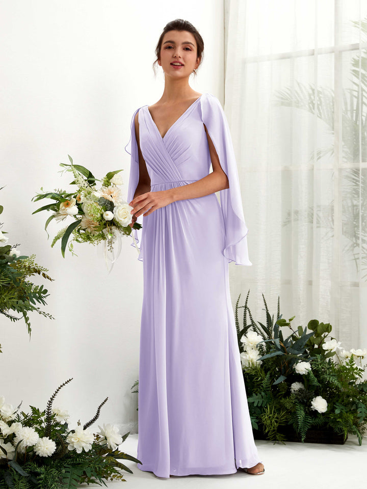 A-line V-neck Chiffon Bridesmaid Dress - Lilac (80220114)