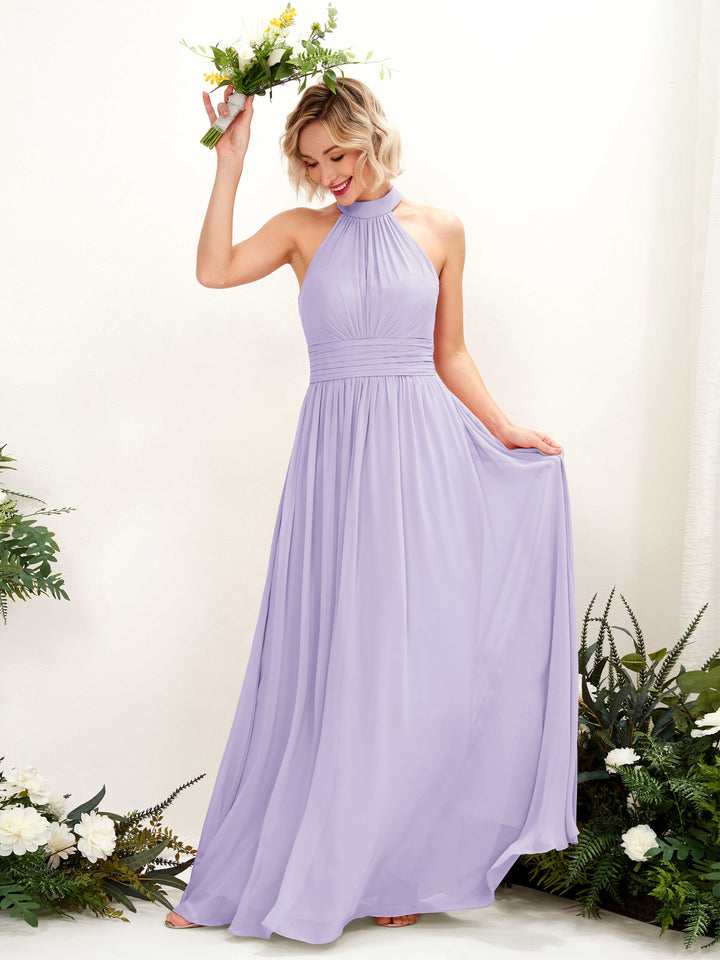 Ball Gown Halter Sleeveless Chiffon Bridesmaid Dress - Lilac (81225314)