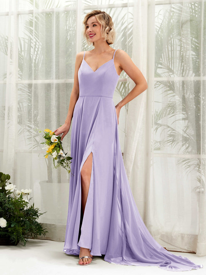 Ball Gown V-neck Sleeveless Bridesmaid Dress - Lilac (81224114)