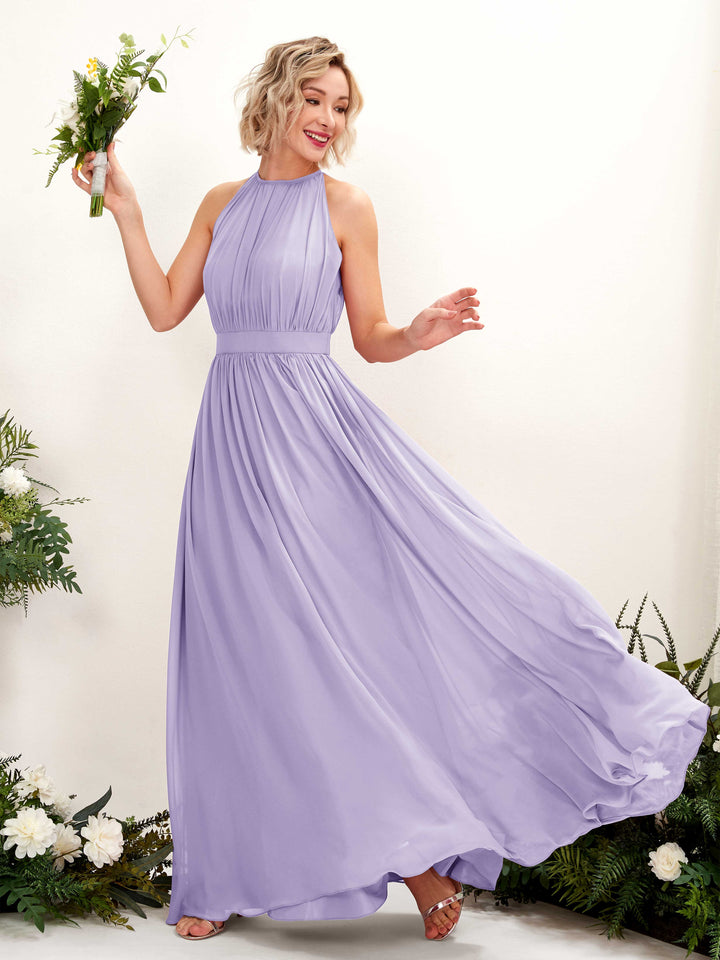 Halter Sleeveless Chiffon Bridesmaid Dress - Lilac (81223114)