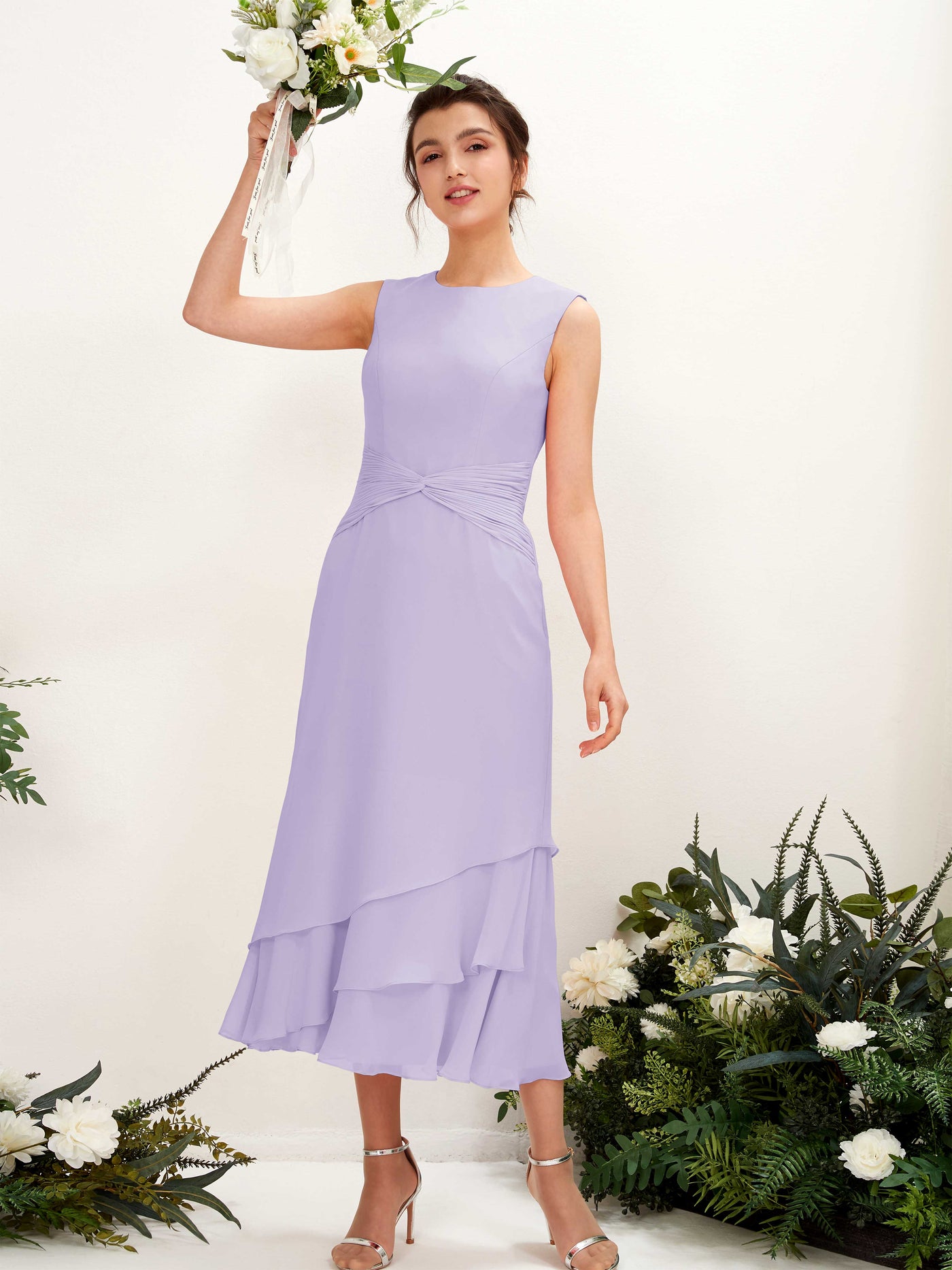 Mermaid/Trumpet Round Sleeveless Chiffon Bridesmaid Dress - Lilac (81221914)#color_lilac