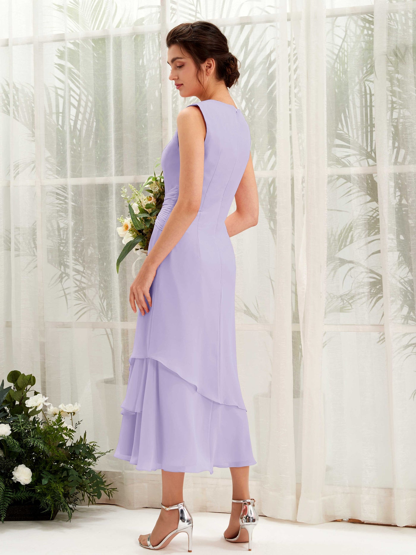 Mermaid/Trumpet Round Sleeveless Chiffon Bridesmaid Dress - Lilac (81221914)#color_lilac