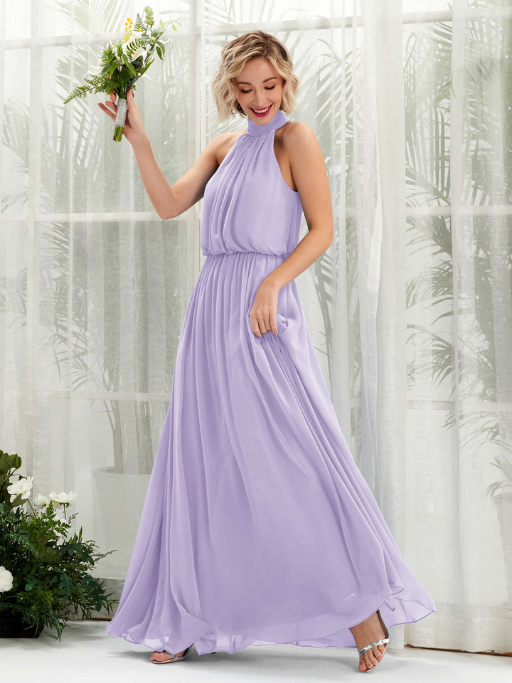 Halter Sleeveless Chiffon Bridesmaid Dress - Lilac (81222914)