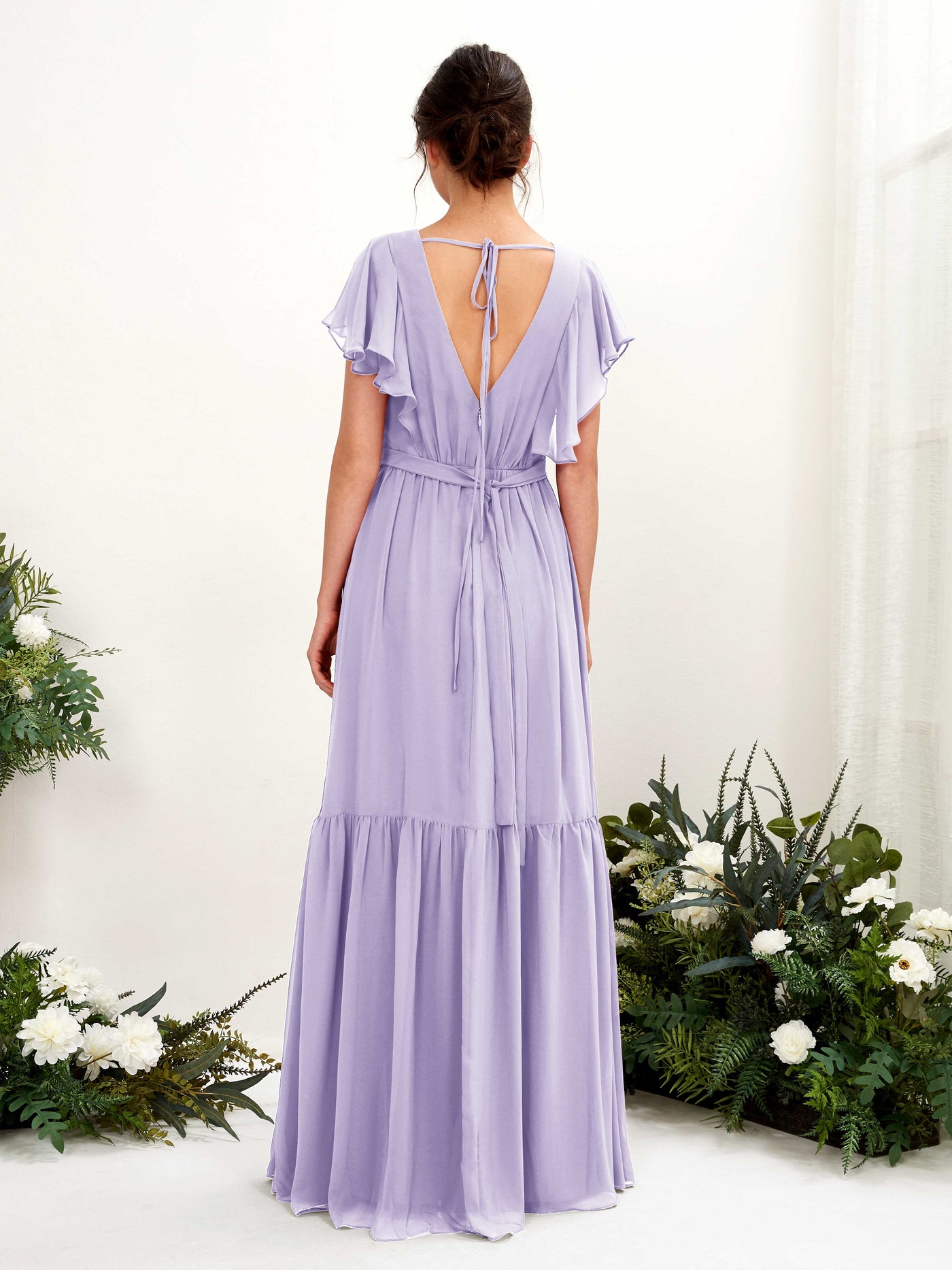 V-neck Cap Sleeves Chiffon Bridesmaid Dress - Lilac (81225914)#color_lilac