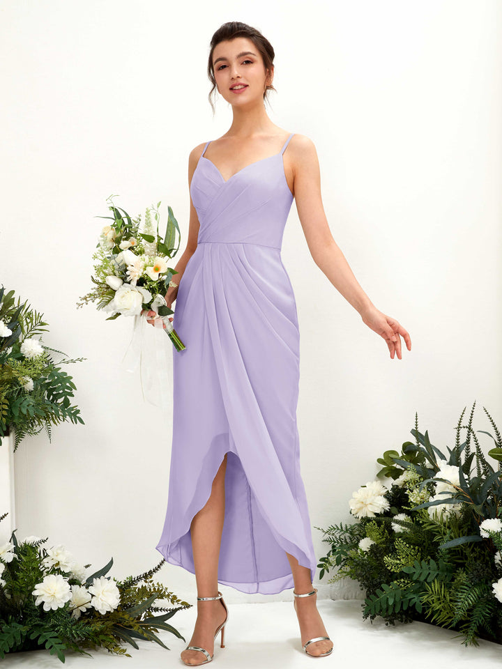 Spaghetti-straps V-neck Sleeveless Chiffon Bridesmaid Dress - Lilac (81221314)