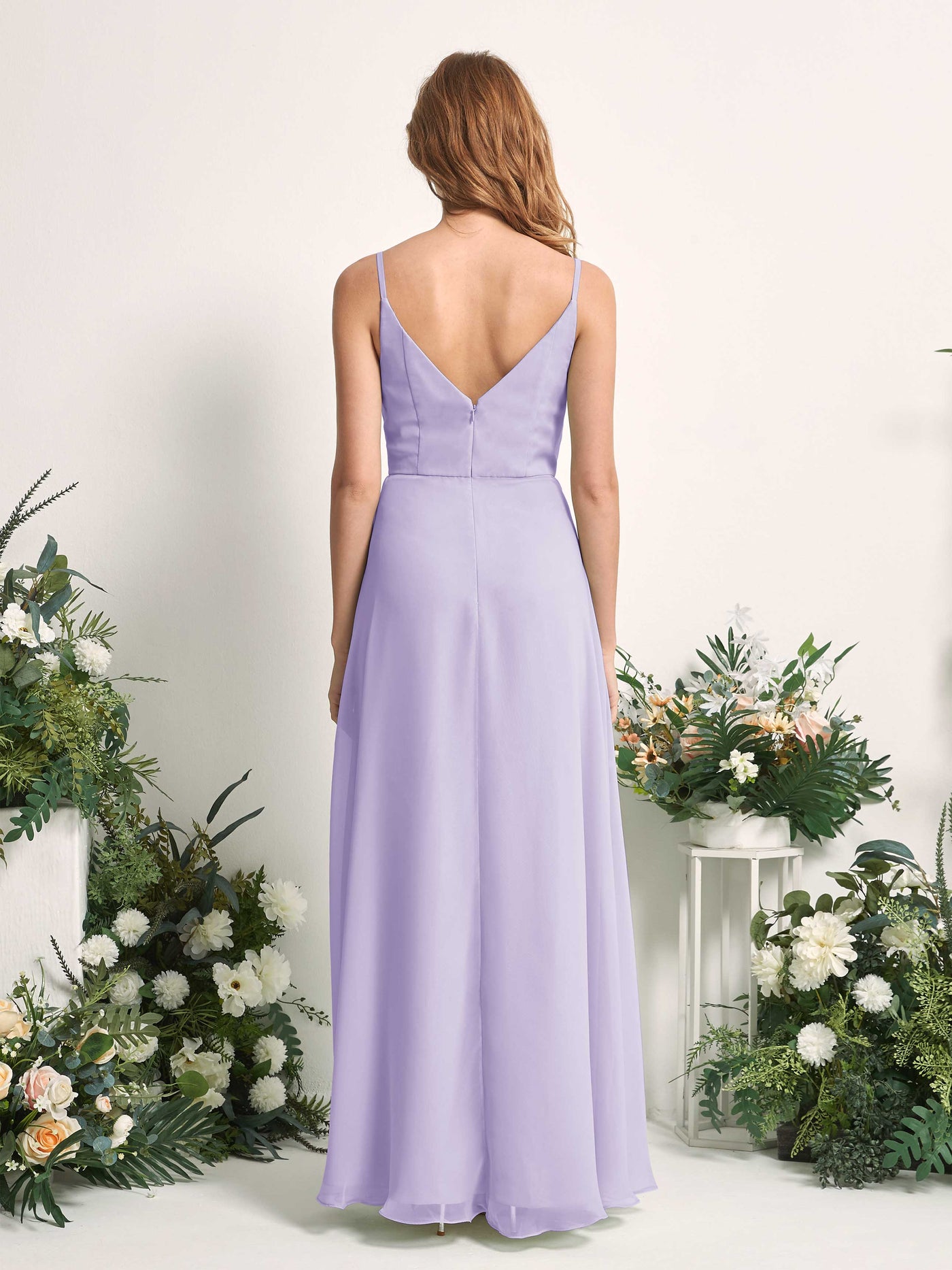 Bridesmaid Dress A-line Chiffon Spaghetti-straps Full Length Sleeveless Wedding Party Dress - Lilac (81227214)#color_lilac