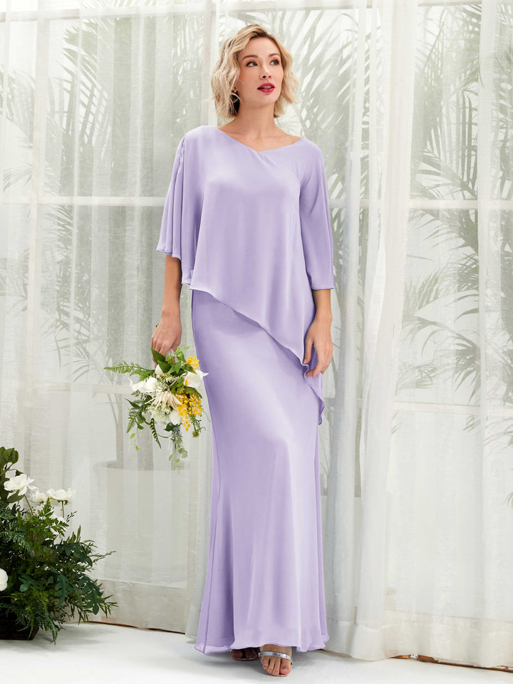 V-neck 3/4 Sleeves Chiffon Bridesmaid Dress - Lilac (81222514)