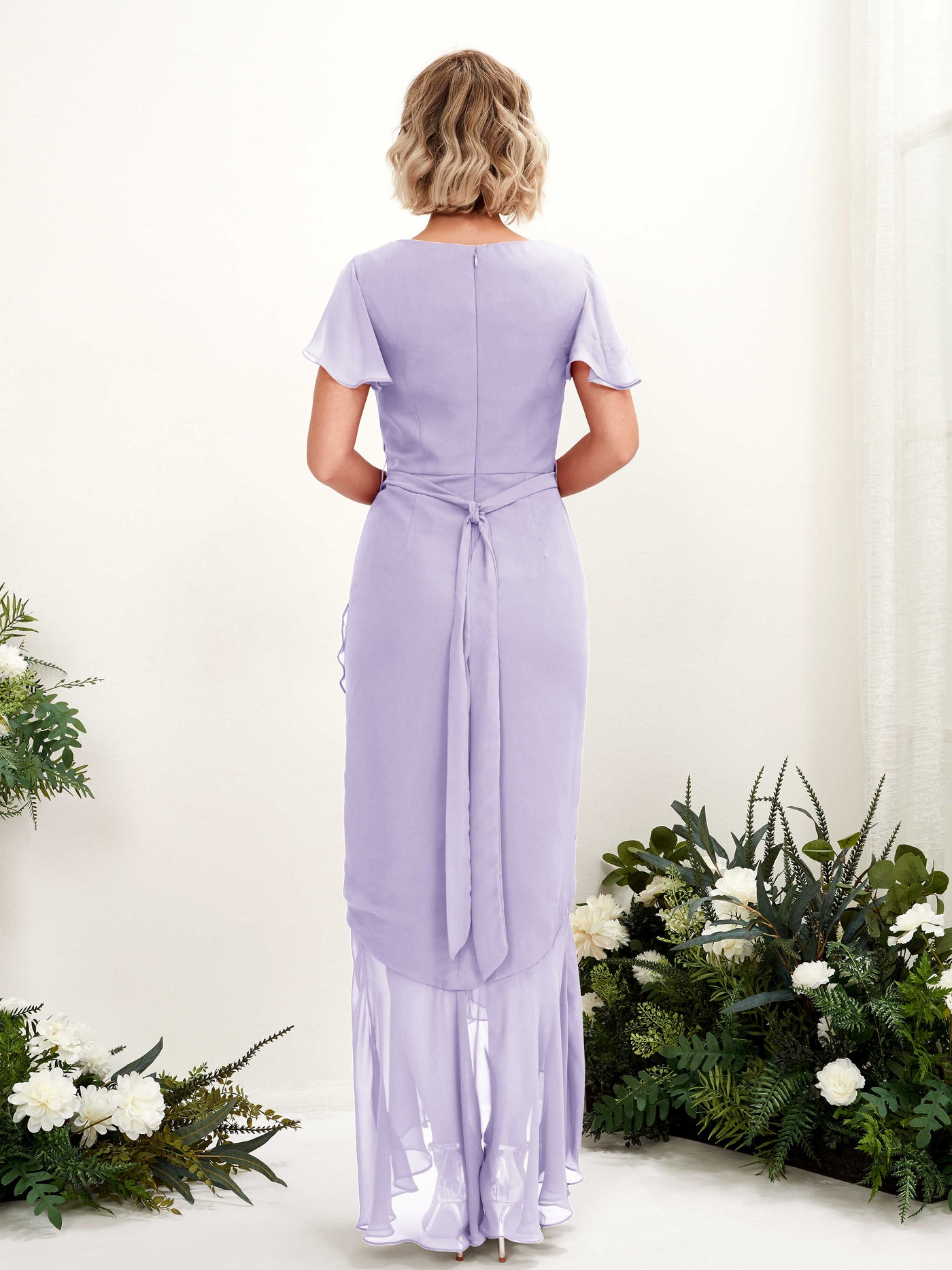 Carlyna Eartha Mermaid Lilac Bridesmaid Dress Maxi Cap Sleeve V-Neck Dress #color_lilac