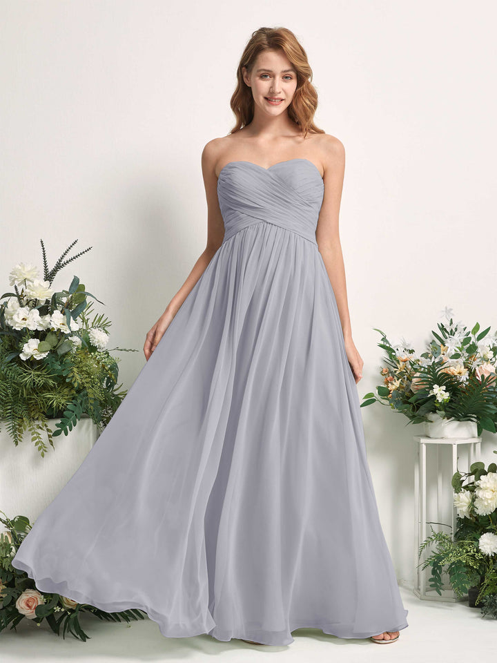 Bridesmaid Dress A-line Chiffon Sweetheart Full Length Sleeveless Wedding Party Dress - Dusty Lavender (81226903)