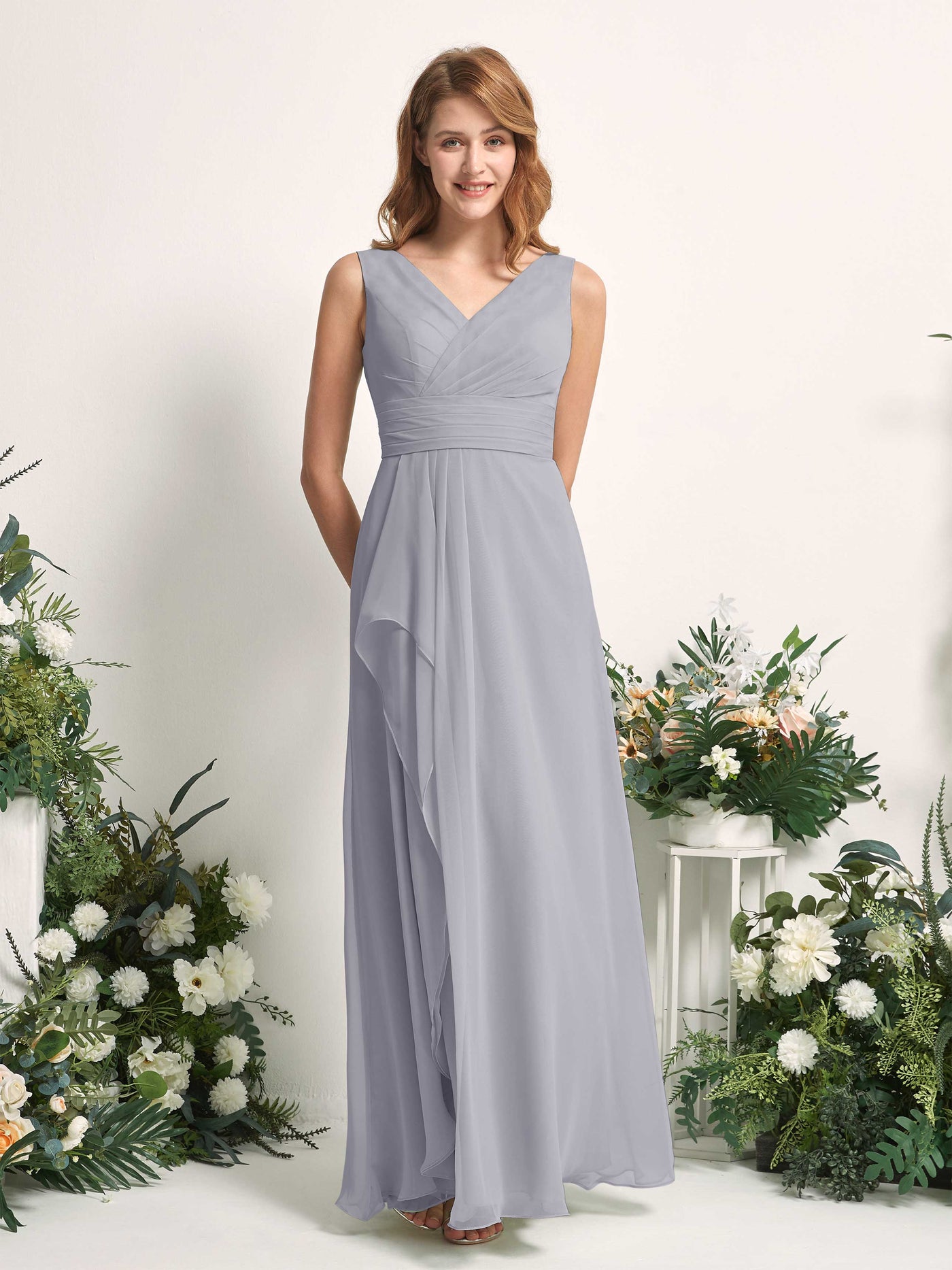 Carlyna Mollie A-Line Dusty Lavender Bridesmaid Dress Maxi Sleeveless V-Neck Dress #color_dusty-lavender