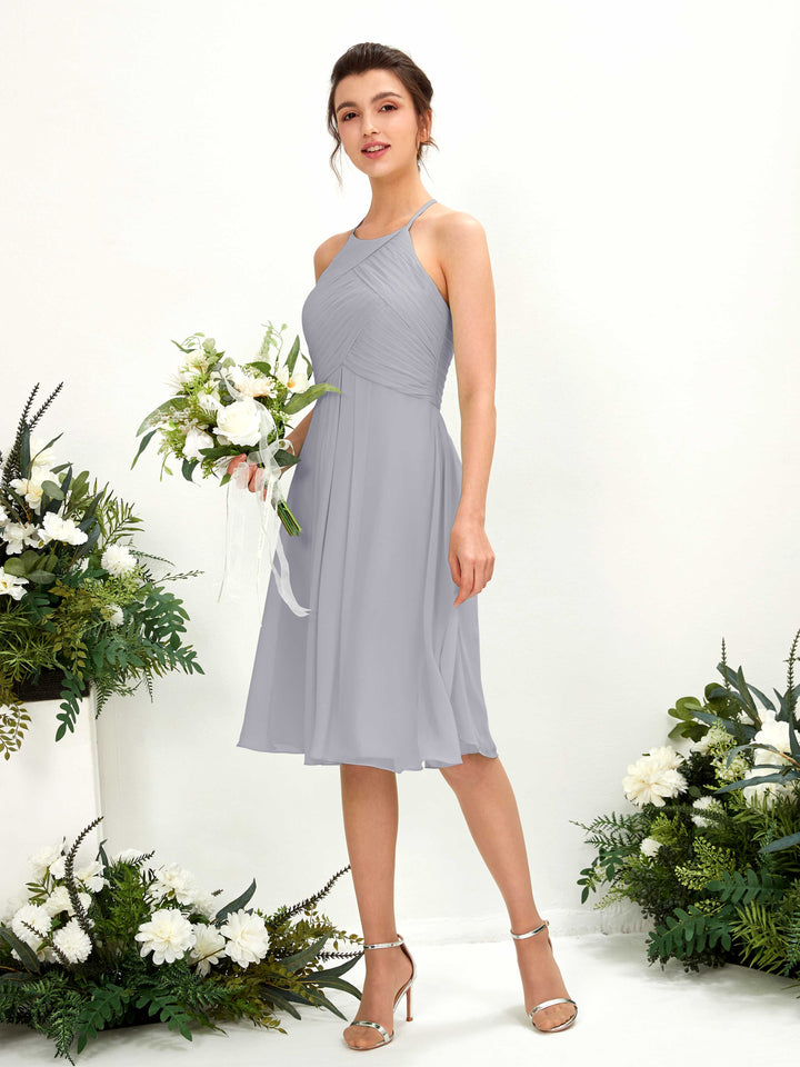 A-line Halter Sleeveless Chiffon Bridesmaid Dress - Dusty Lavender (81220403)