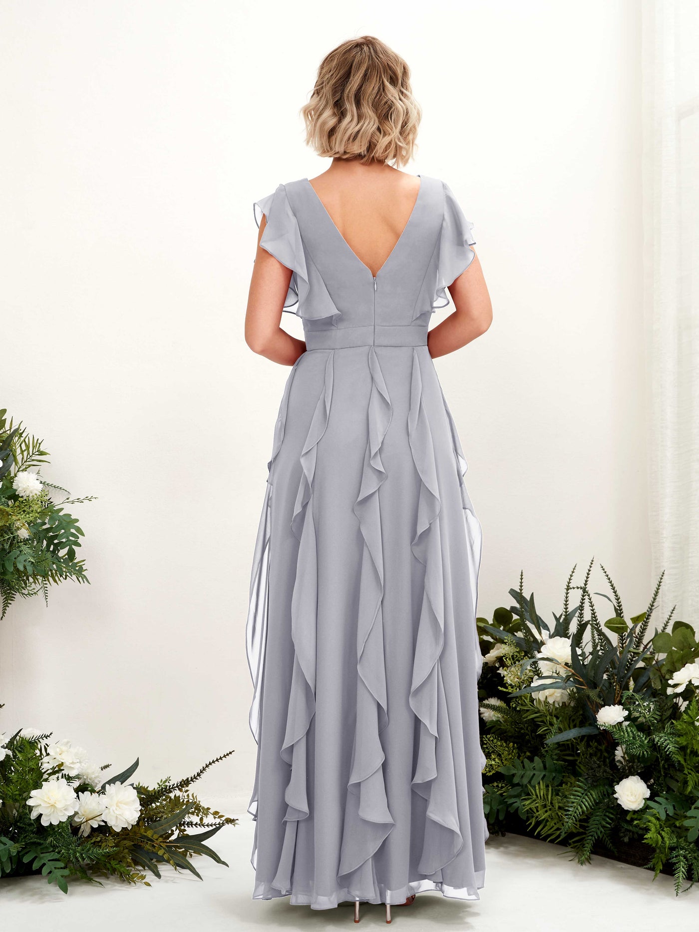 Carlyna Cynthia A-Line Dusty Lavender Bridesmaid Dress Maxi Cap Sleeve V-Neck Dress #color_dusty-lavender