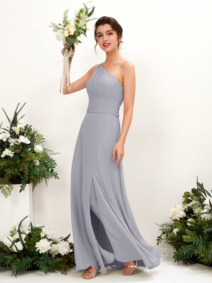 A-line One Shoulder Sleeveless Bridesmaid Dress - Dusty Lavender (81224703)