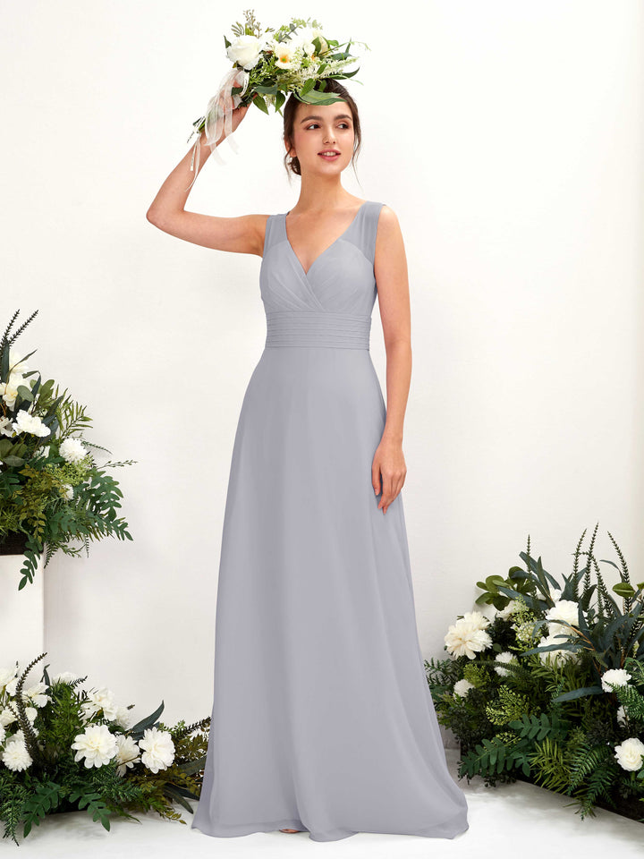 A-line V-neck Sleeveless Chiffon Bridesmaid Dress - Dusty Lavender (81220903)