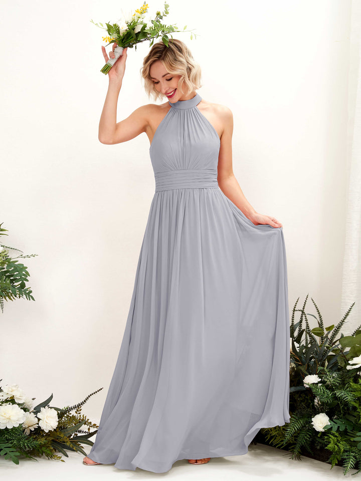 Ball Gown Halter Sleeveless Chiffon Bridesmaid Dress - Dusty Lavender (81225303)