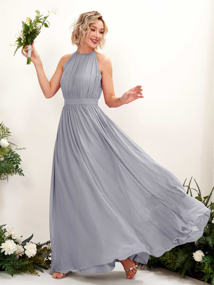 Halter Sleeveless Chiffon Bridesmaid Dress - Dusty Lavender (81223103)