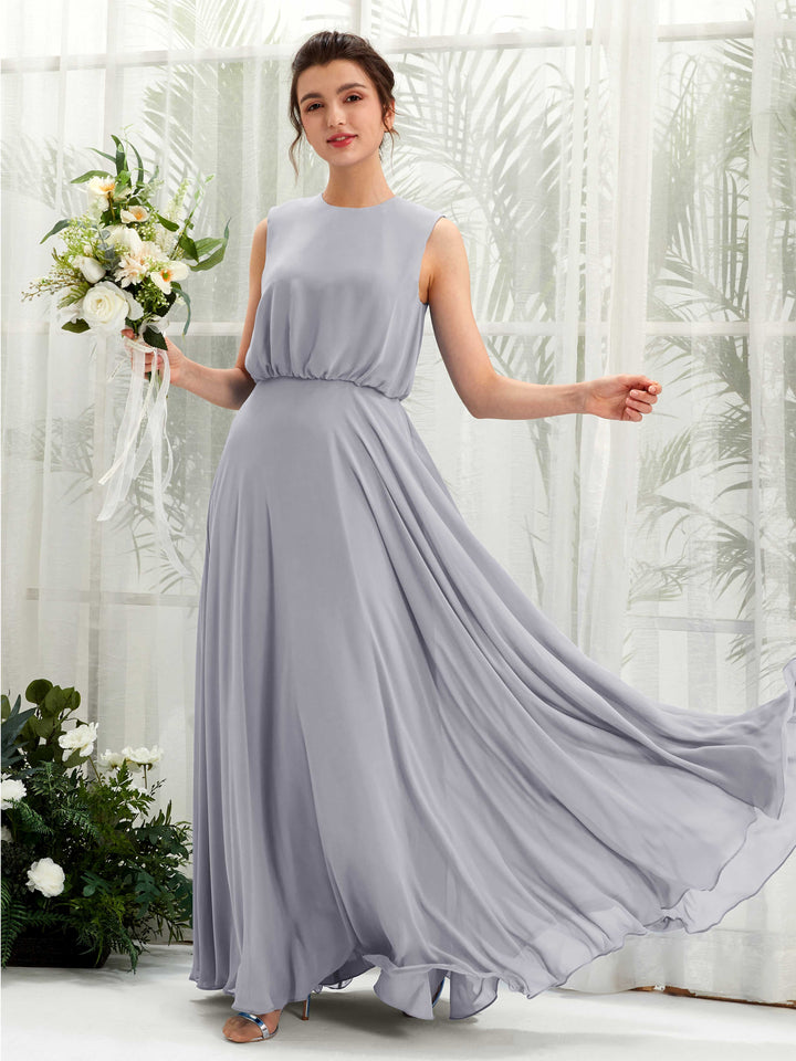 Round Sleeveless Chiffon Bridesmaid Dress - Dusty Lavender (81222803)