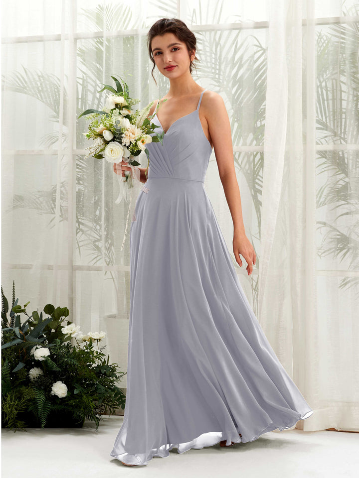 Spaghetti-straps V-neck Sleeveless Bridesmaid Dress - Dusty Lavender (81224203)