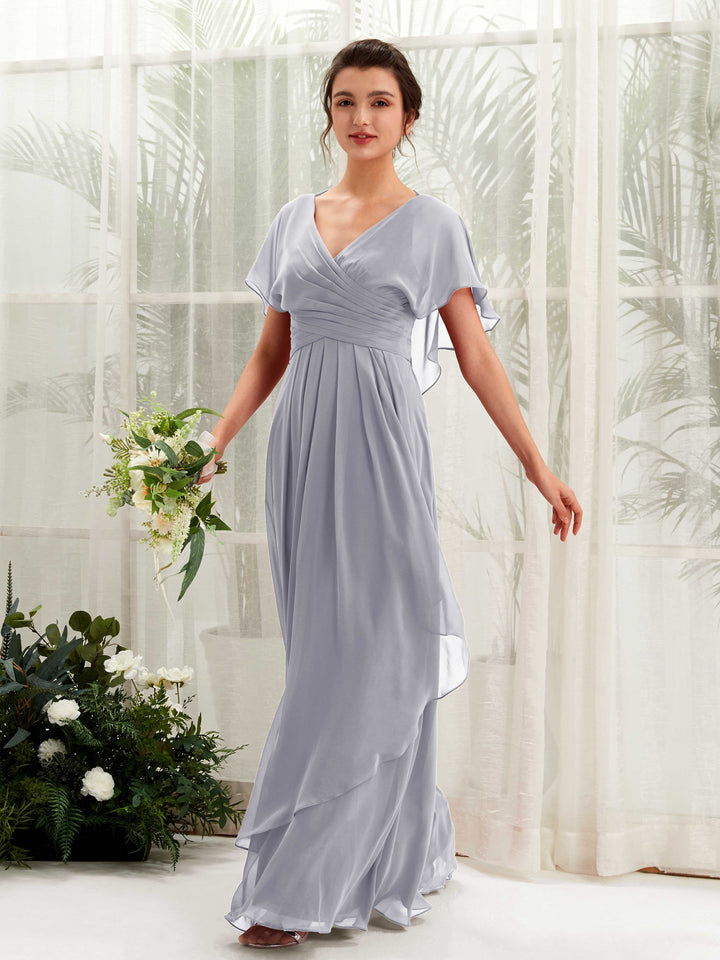 V-neck Short Sleeves Chiffon Bridesmaid Dress - Dusty Lavender (81226103)