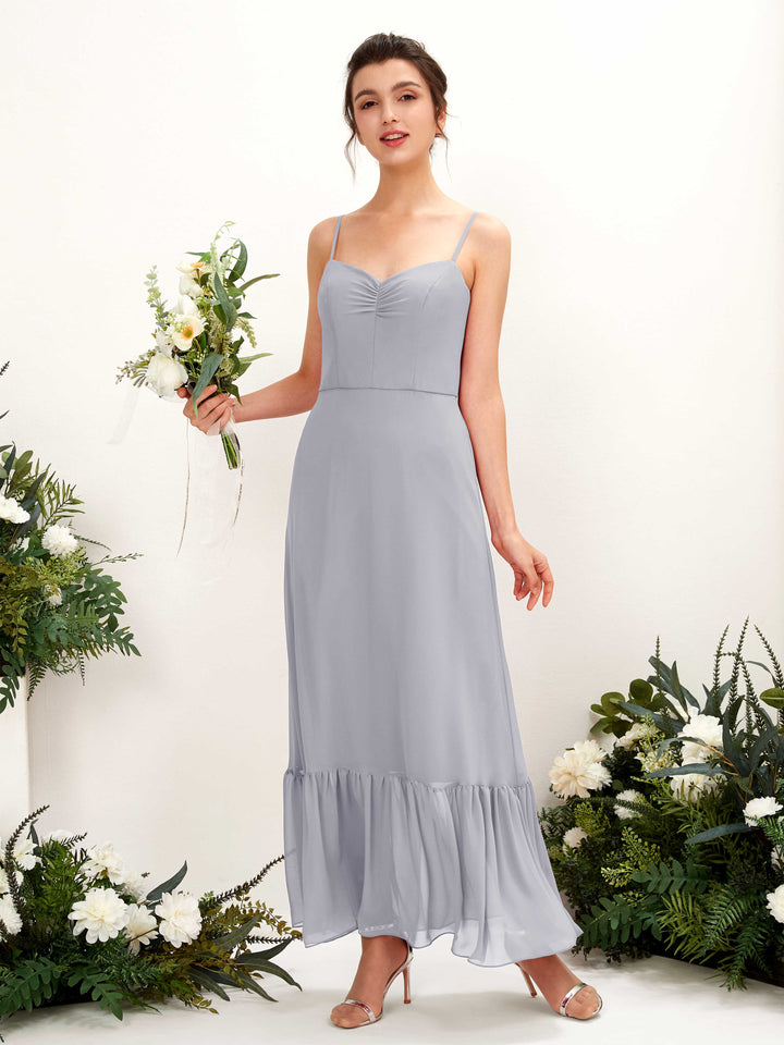 Spaghetti-straps Sweetheart Sleeveless Chiffon Bridesmaid Dress - Dusty Lavender (81223003)