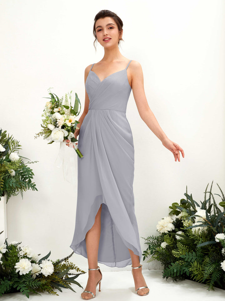 Spaghetti-straps V-neck Sleeveless Chiffon Bridesmaid Dress - Dusty Lavender (81221303)