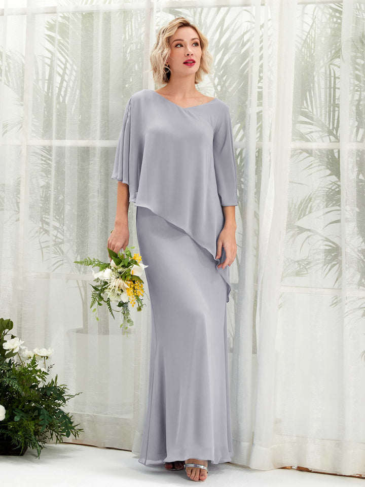 V-neck 3/4 Sleeves Chiffon Bridesmaid Dress - Dusty Lavender (81222503)