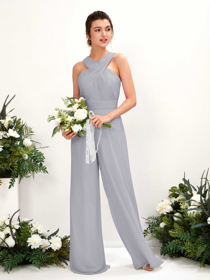 V-neck Sleeveless Chiffon Bridesmaid Dress Wide-Leg Jumpsuit - Dusty Lavender (81220703)