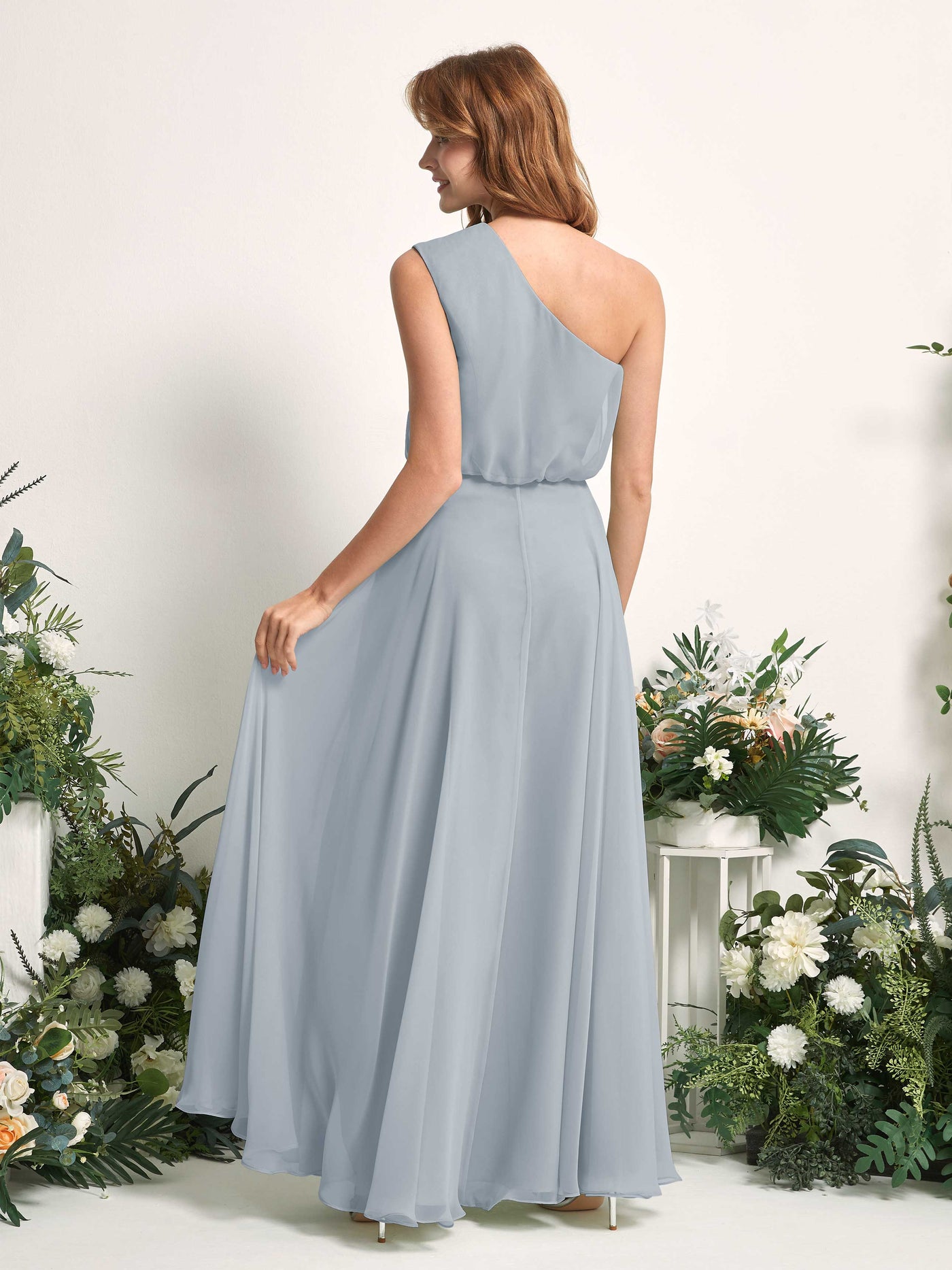 Bridesmaid Dress A-line Chiffon One Shoulder Full Length Sleeveless Wedding Party Dress - Dusty Blue-Upgrade (81226804)#color_dusty-blue-upgrade