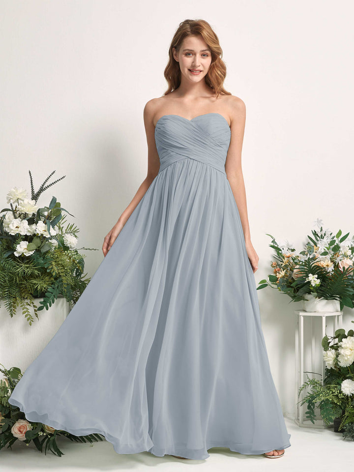 Bridesmaid Dress A-line Chiffon Sweetheart Full Length Sleeveless Wedding Party Dress - Dusty Blue-Upgrade (81226904)