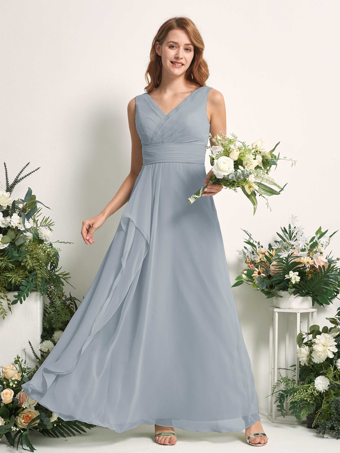 Carlyna Mollie A-Line Dusty Blue-Upgrade Bridesmaid Dress Maxi Sleeveless V-Neck Dress #color_dusty-blue-upgrade