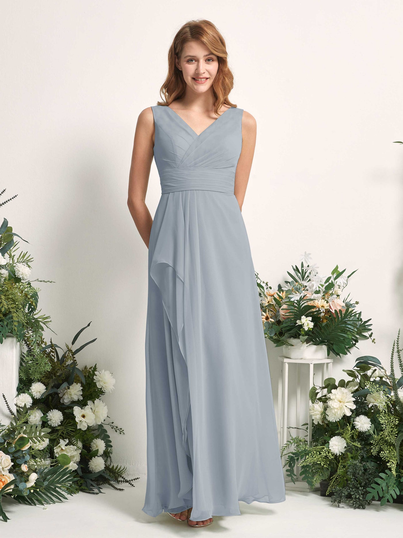 Carlyna Mollie A-Line Dusty Blue-Upgrade Bridesmaid Dress Maxi Sleeveless V-Neck Dress #color_dusty-blue-upgrade