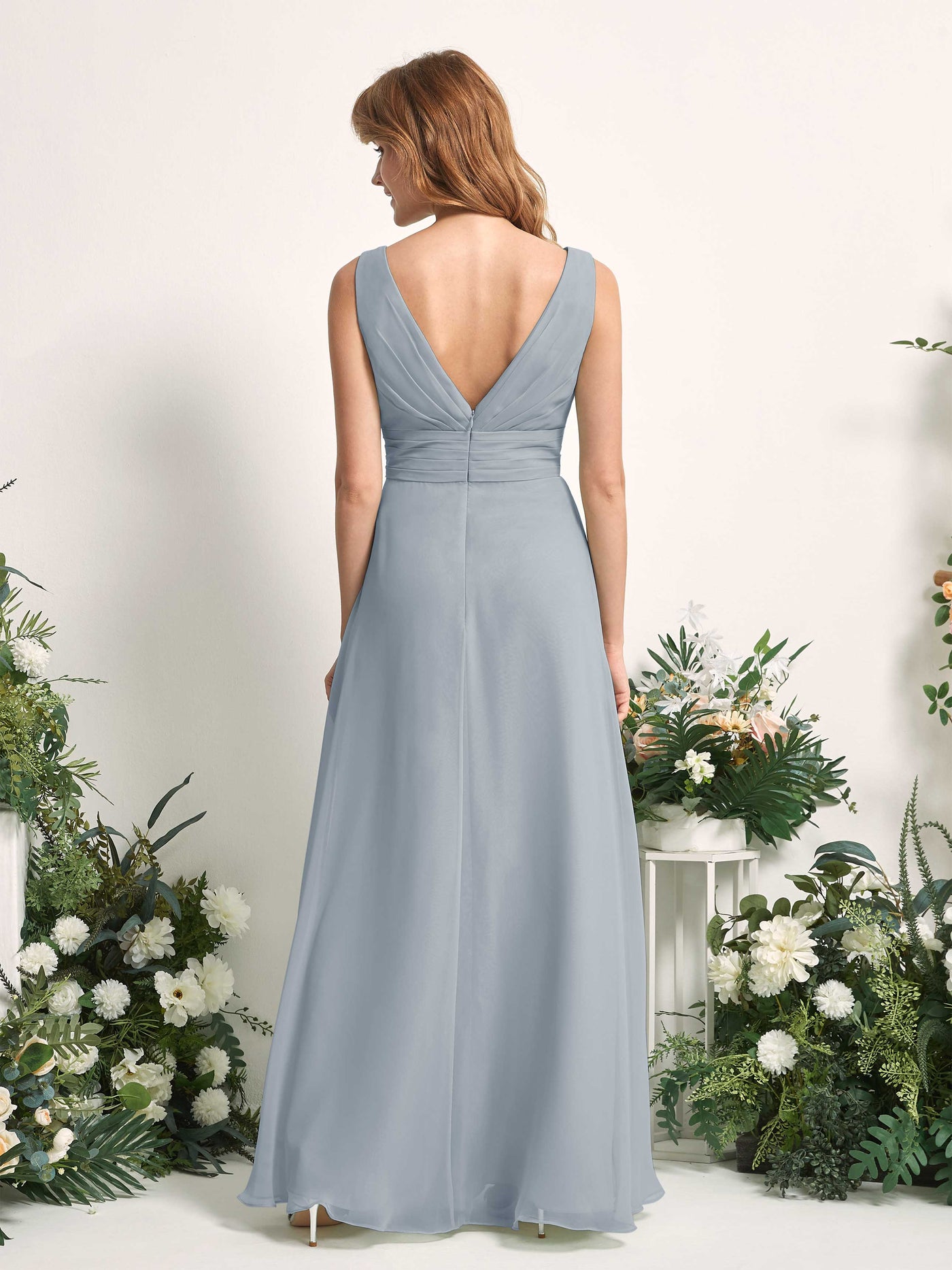 Carlyna Mollie A-Line Dusty Blue-Upgrade Bridesmaid Dress Maxi Sleeveless V-Neck Dress #color_dusty-blue-upgrade