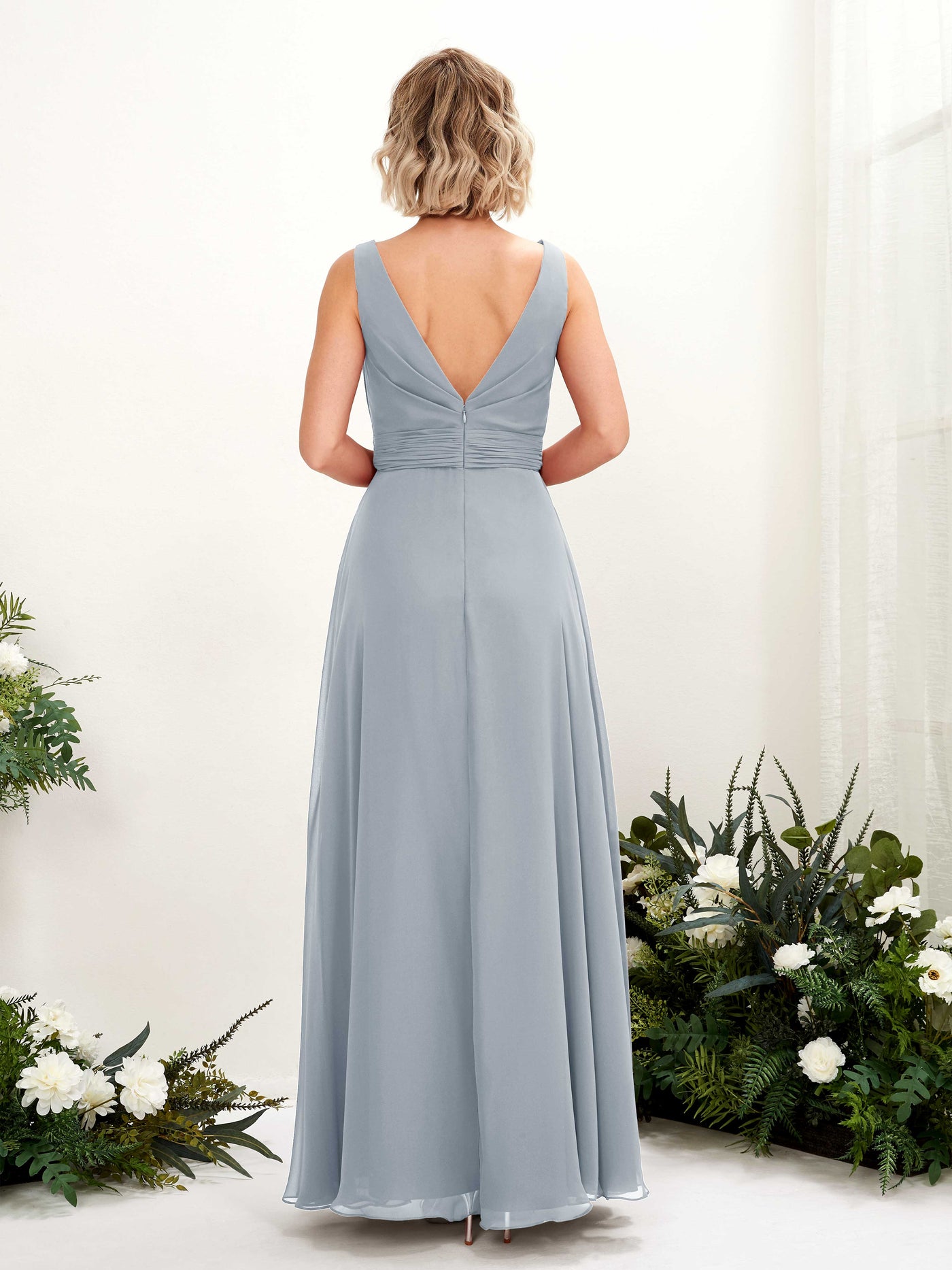 Carlyna Brianna A-Line Dusty Blue-Upgrade Bridesmaid Dress Maxi Sleeveless Boat Neck Dress #color_dusty-blue-upgrade