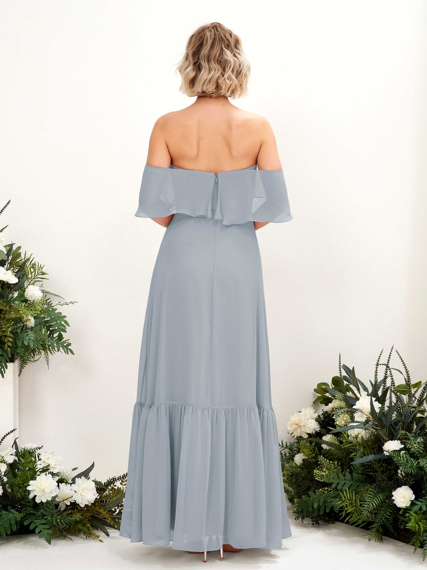 A-line Off Shoulder Chiffon Bridesmaid Dress - Dusty Blue-Upgrade (81224504)#color_dusty-blue-upgrade