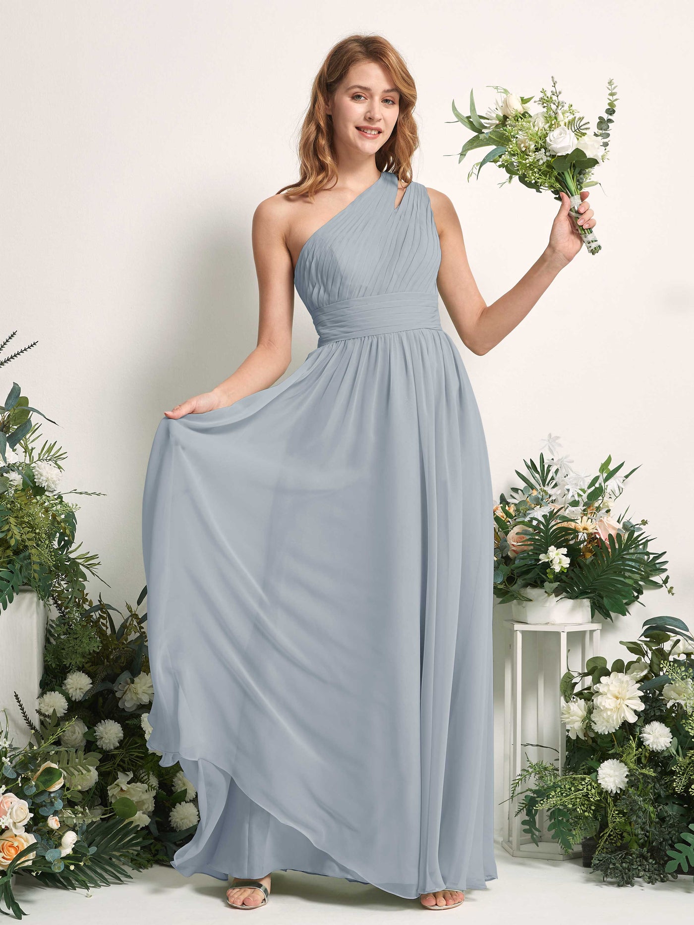 Carlyna Evelyn A-Line Dusty Blue-Upgrade Bridesmaid Dress Maxi Sleeveless One Shoulder Dress #color_dusty-blue-upgrade