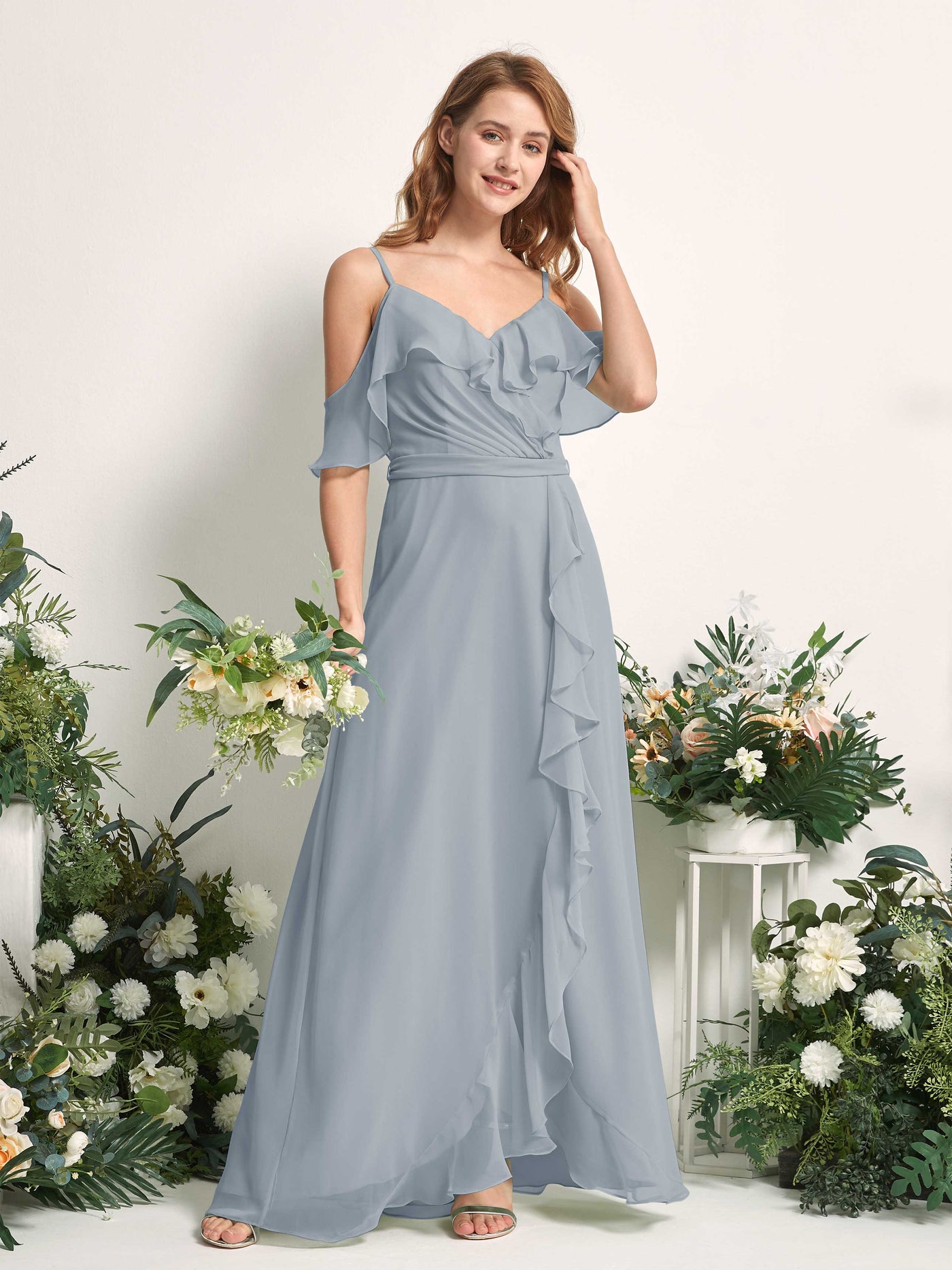 Carlyna Yvette A-Line Dusty Blue-Upgrade Bridesmaid Dress Maxi Sleeveless V-Neck Dress #color_dusty-blue-upgrade