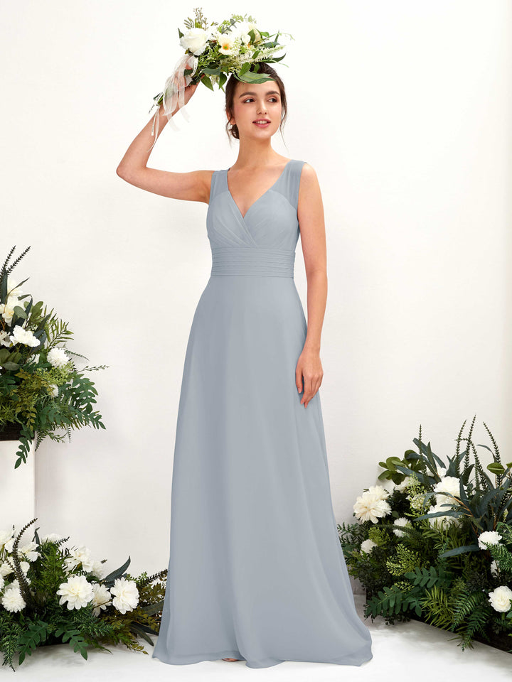 A-line V-neck Sleeveless Chiffon Bridesmaid Dress - Dusty Blue-Upgrade (81220904)