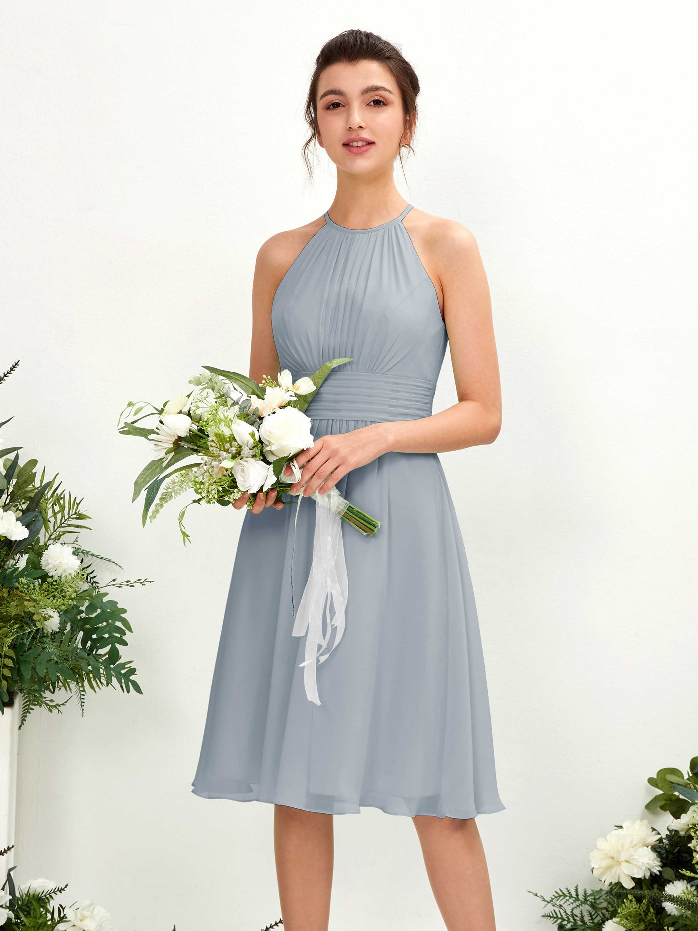 Halter Sleeveless Chiffon Bridesmaid Dress - Dusty Blue-Upgrade (81220104)#color_dusty-blue-upgrade