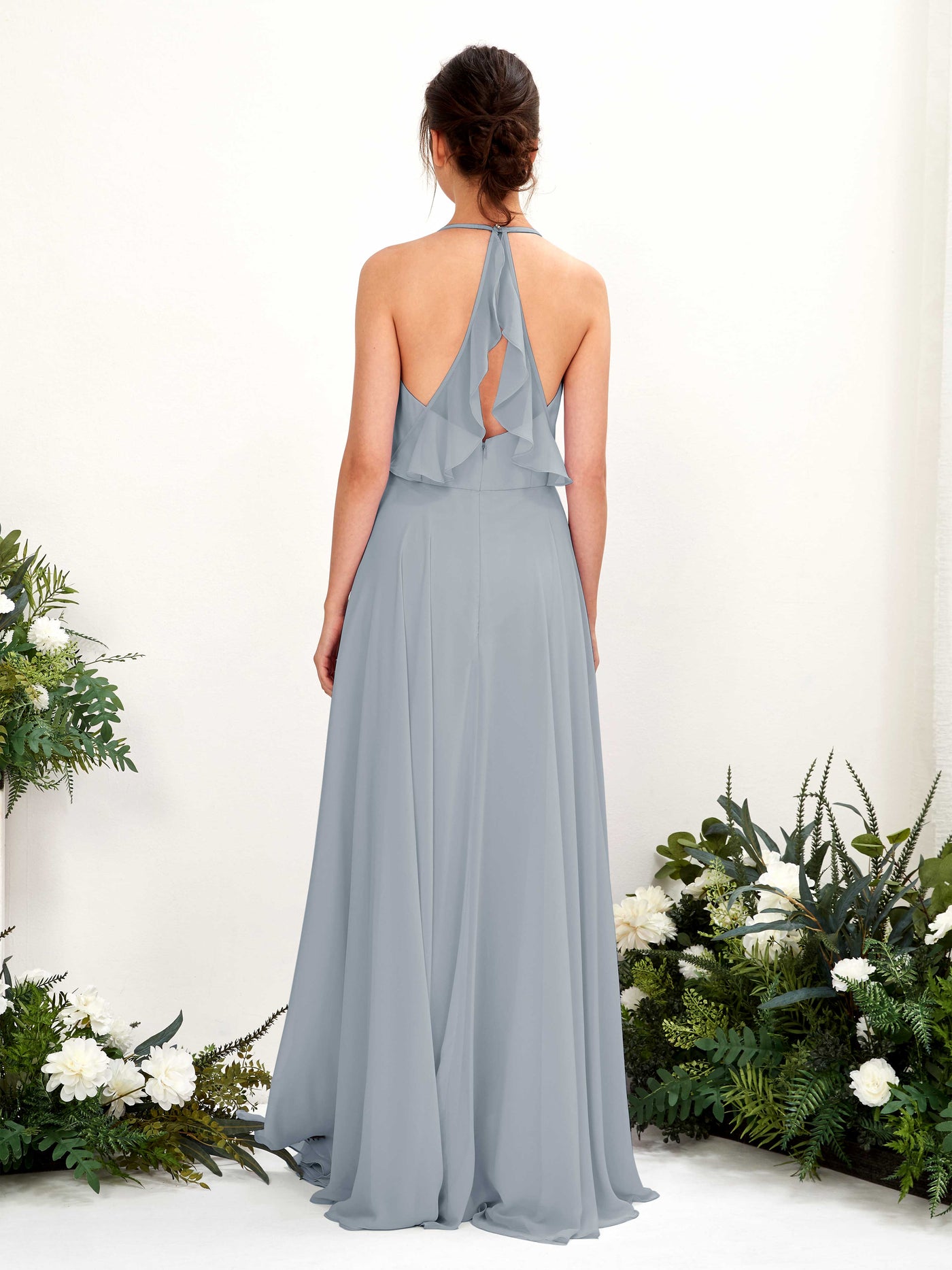 Halter V-neck Sleeveless Chiffon Bridesmaid Dress - Dusty Blue-Upgrade (81221004)#color_dusty-blue-upgrade