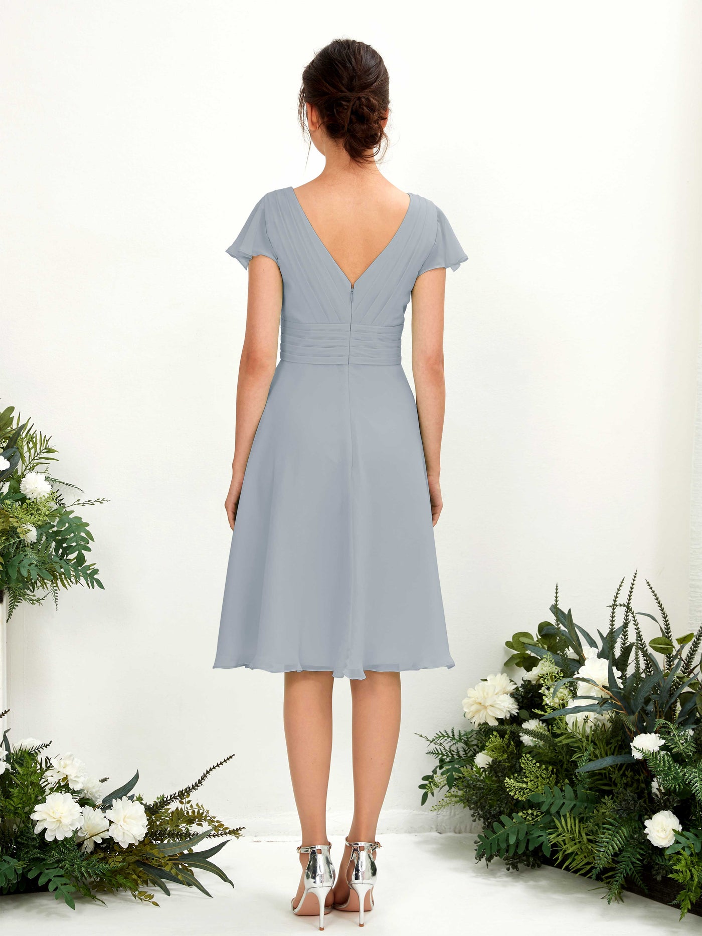 Carlyna Betty A-Line Dusty Blue-Upgrade Bridesmaid Dress Knee-Length Short Sleeve V-Neck Dress #color_dusty-blue-upgrade