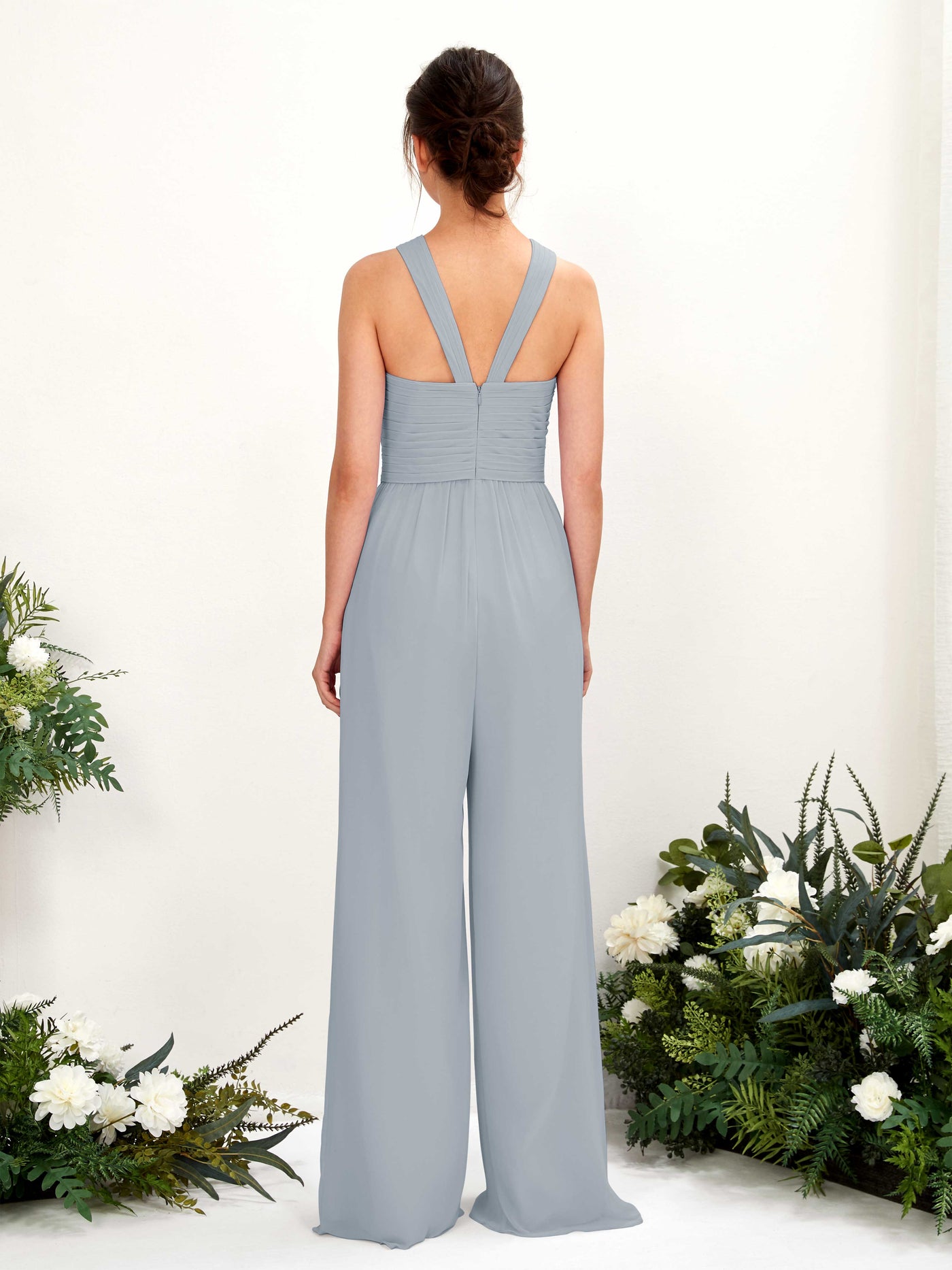 Carlyna Hilona Jumpsuit Dusty Blue-Upgrade Bridesmaid Dress Maxi Sleeveless V-Neck Dress #color_dusty-blue-upgrade