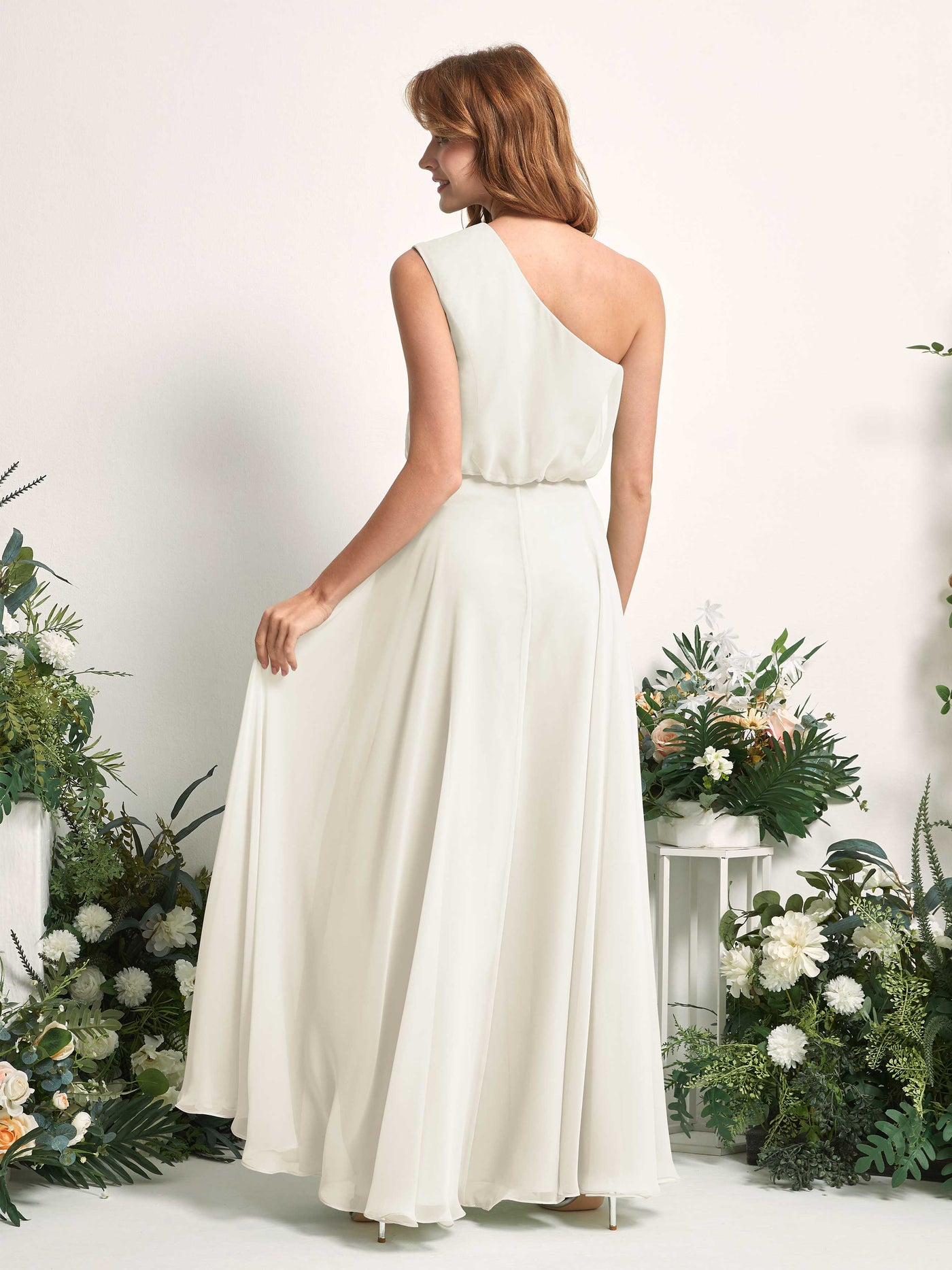 Bridesmaid Dress A-line Chiffon One Shoulder Full Length Sleeveless Wedding Party Dress - Ivory (81226826)#color_ivory